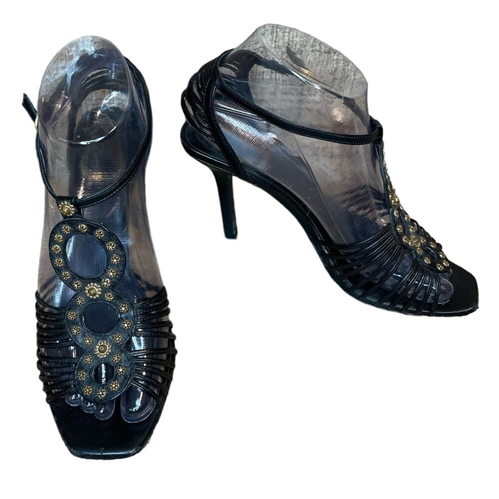 Christian Dior Allegria Black Leather Strappy Sandal Heels SZ 36.5 US 6.5